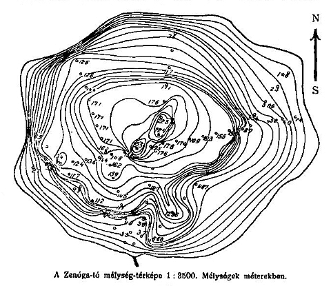A Zenóga-tó mélység-térképe (Dr. Lóczy Lajos rajza)